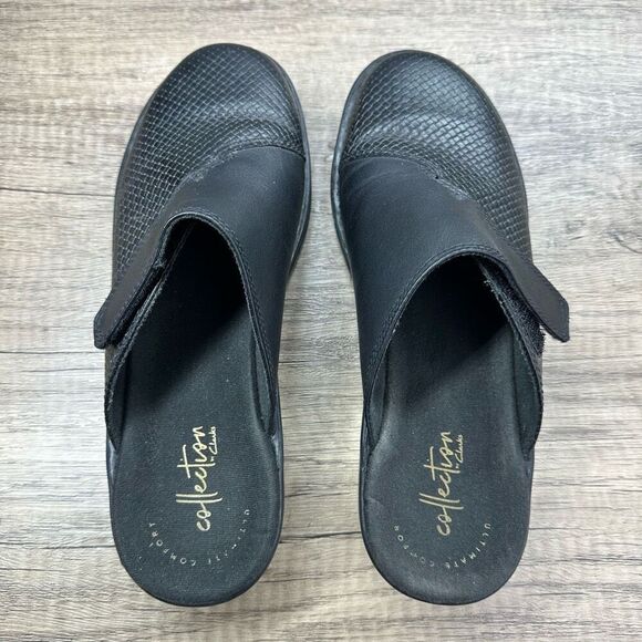 Clarks~Women's~”Patty Tayna”~Black Leather Textured Vamp Mules~Size 7 - Picture 6 of 9